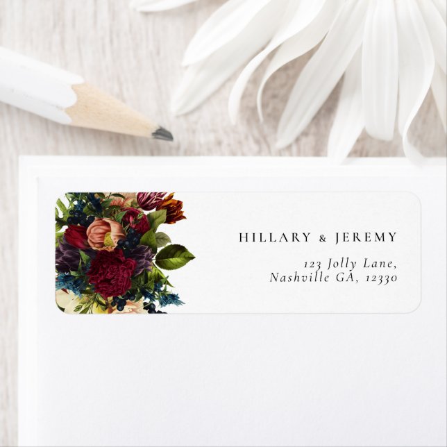 Moody Floral Mariage Adresse de retour (En situation)