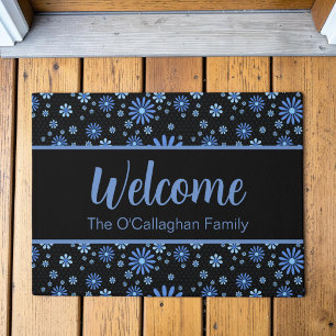 Moody Floral Midnight Blue Dark Botanical Custom Doormat