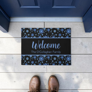 Moody Floral Midnight Blue Dark Botanical Custom Doormat