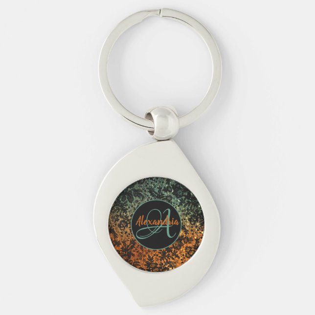 Moody Floral Monogram Personalized Shimmery  Keychain (Front)