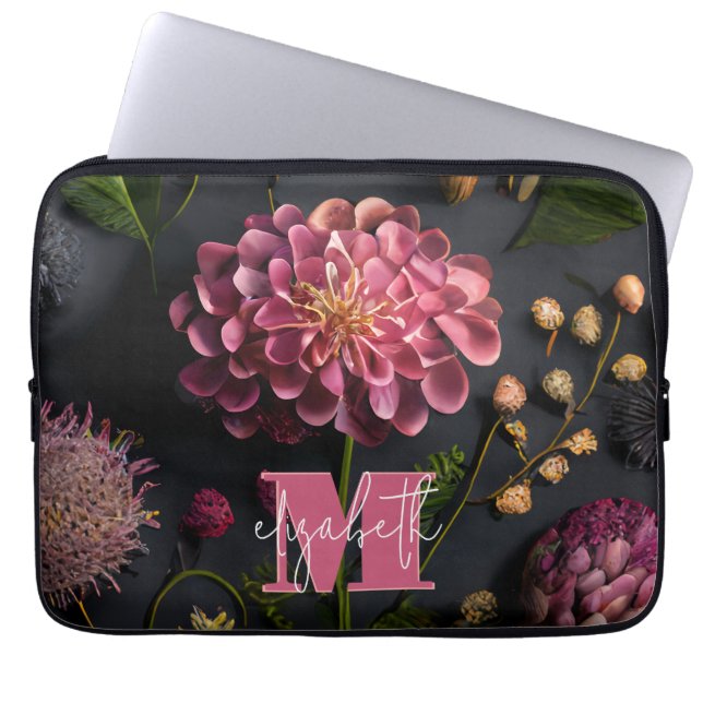 Moody Floral Monogrammed Laptop Sleeve (Front)
