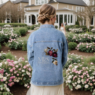 Moody Floral Mrs Personalised Bride Wedding Denim Jacket