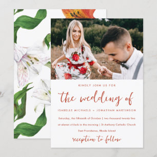 Moody Floral Pattern Photo Wedding Invitation
