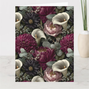Moody Floral Pattern with Dahlias and Calla Lilies Card