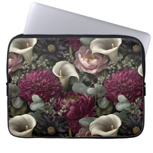 Moody Floral Pattern with Dahlias and Calla Lilies Laptop Sleeve
