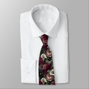 Moody Floral Pattern with Dahlias and Calla Lilies Tie