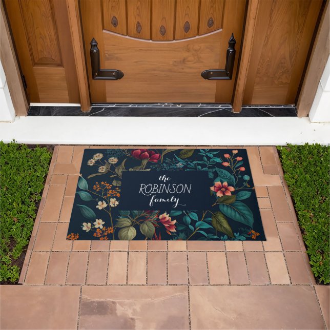 Moody Floral Personalized Family Doormat (Outdoor)
