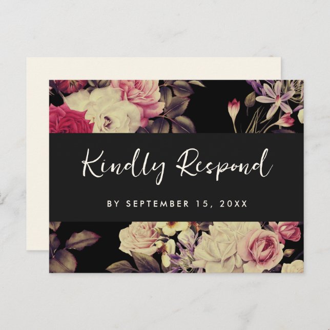 Moody Floral Rsvp Pretty Script Meal Choice Invitation Postcard (Front/Back)