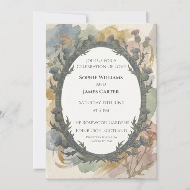 Moody Floral Thistle Wedding Invitation (Front)