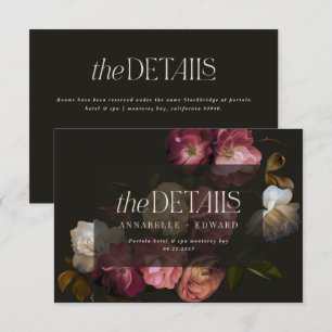 Moody Floral Wedding Details Burgundy & Black Enclosure Card