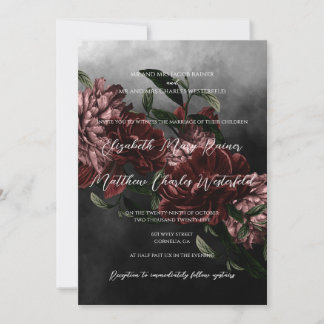 Moody Floral Wedding Invitation with QR code