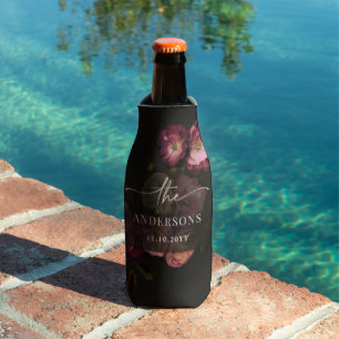 Moody Floral Wedding Personalized Dark Bottle Cooler