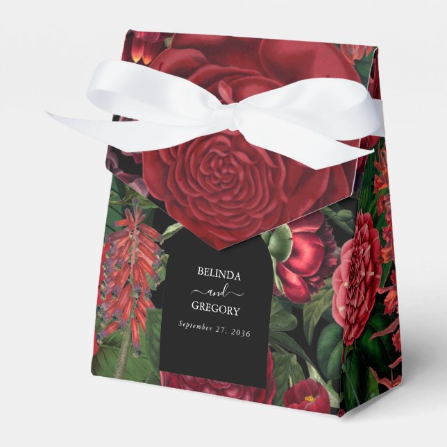 Moody Florals Black Arch Burgundy Red Wedding  Favor Box (Front Side)