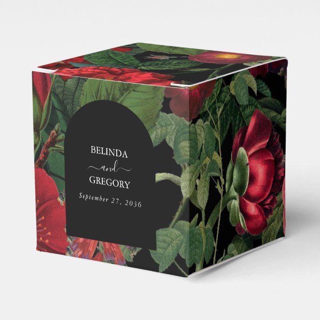 Moody Florals Black Arch Burgundy Red Wedding Favor Box (Front Side)