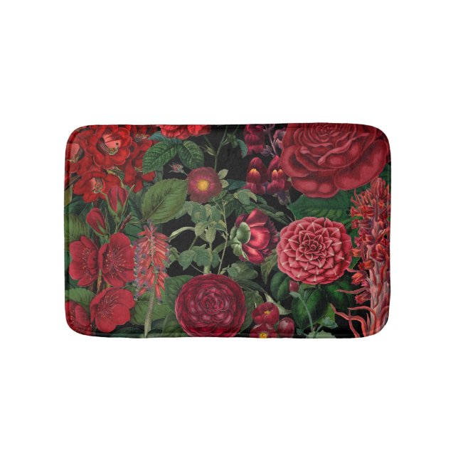 Moody Florals Black & Burgundy Vintage Bath Mat (Front)