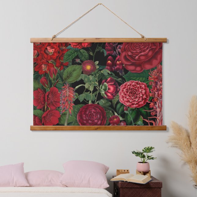 Moody Florals Black & Burgundy Vintage Hanging Tapestry (Bedroom)