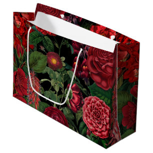 Moody Florals Black & Burgundy Vintage Large Gift Bag