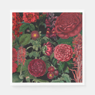 Moody Florals Black & Burgundy Vintage Napkin