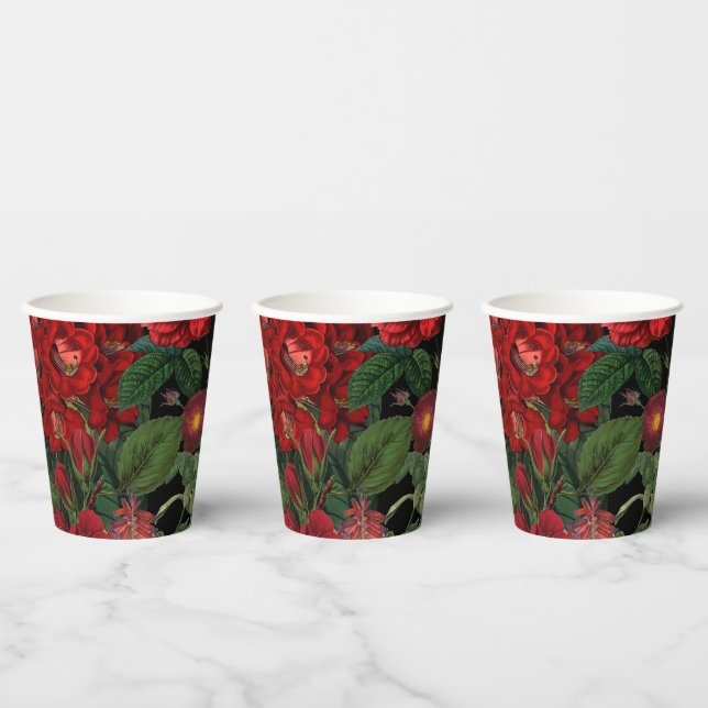 Moody Florals Black & Burgundy Vintage Paper Cups (Multi)