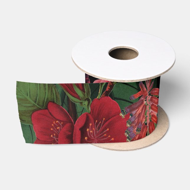 Moody Florals Black & Burgundy Vintage  Satin Ribbon (Spool)