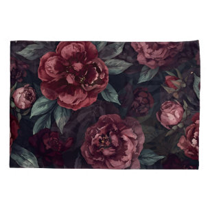 Moody Florals Watercolor Dark Red Pattern Pillowcase