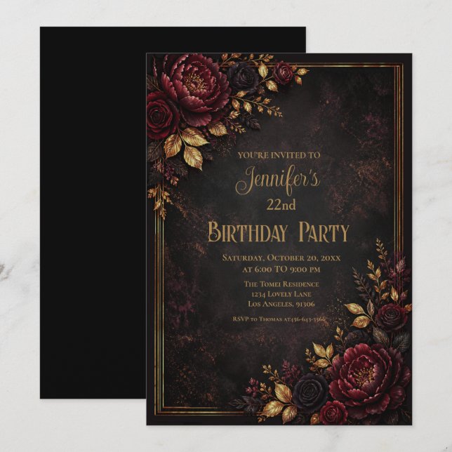Moody Flowers Birthday Invitation (Front/Back)