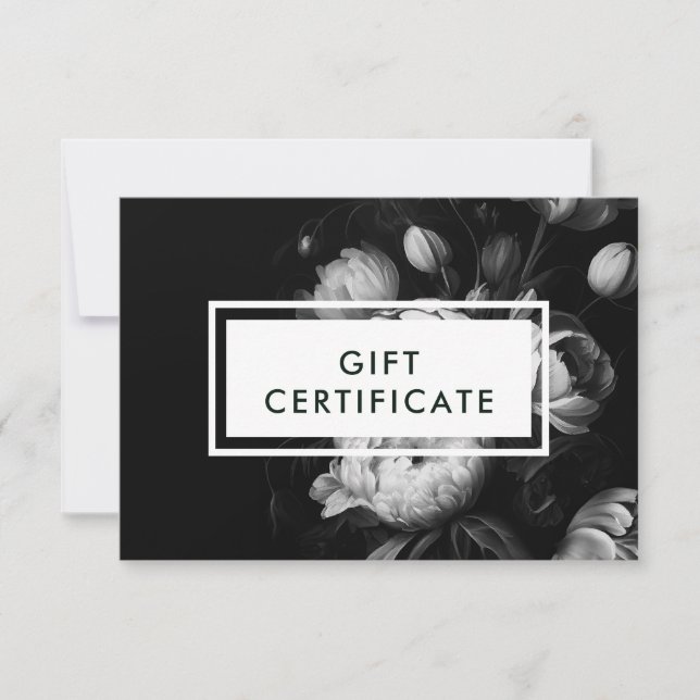 Moody Flowers Black and White Gift Certificate (Front)