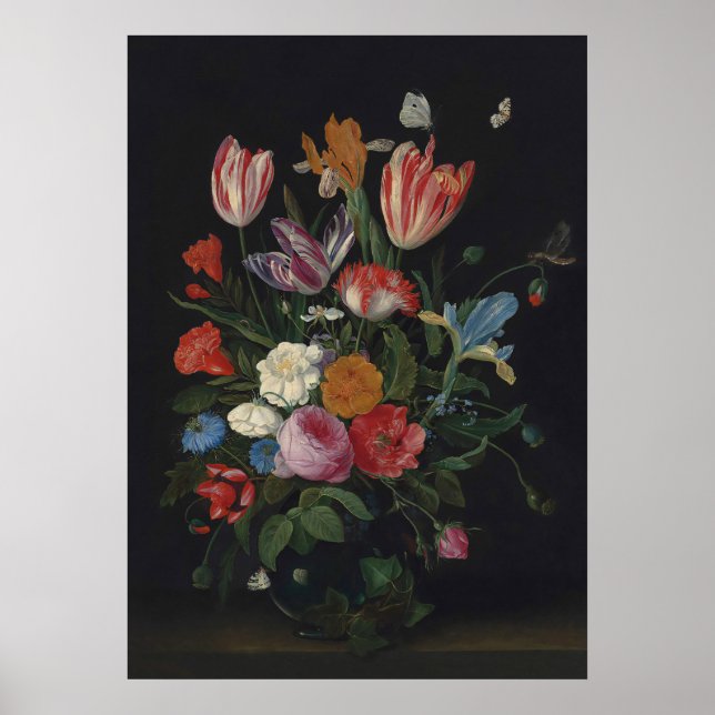 Moody Flowers, Vintage Floral Art Poster (Front)