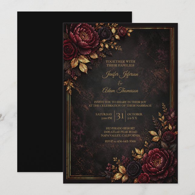 Moody Flowers Wedding Invitation (Front/Back)