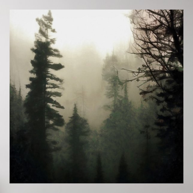 Moody Foggy Treescape Landscape Painting Poster (Front)