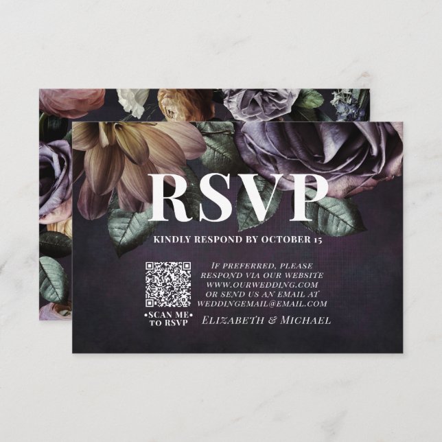 Moody foncé violet couleur QR Code mariage RSVP ca (Devant / Derrière)