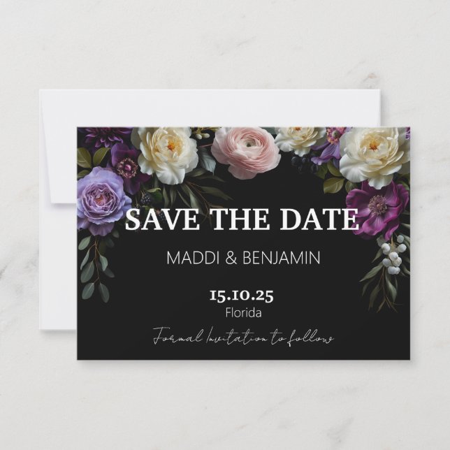 Moody foncé violet floral Enregistrer la carte Dat (Devant)