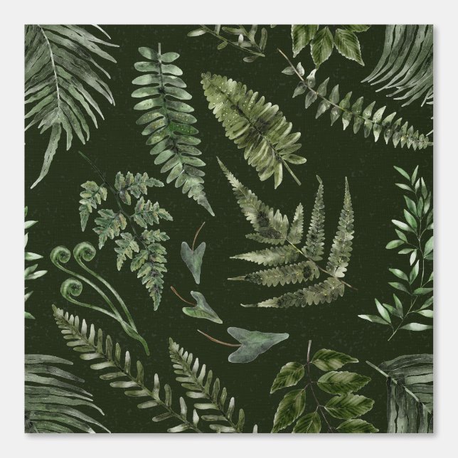 Moody Forest Dark Green Botanical Watercolor Wallpaper (Front)
