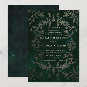 Moody Forest Faux Embossed Modern Classic Wedding Invitation