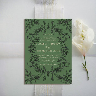 Moody Forest Moss Botanical Modern Classic Wedding Invitation