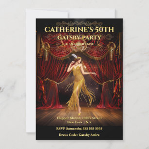 Moody Gatsby Red Gold 50th Birthday Invite