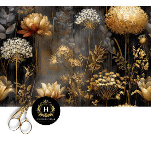 Moody Gold Botanical Seamless Decoupage Tissue Paper