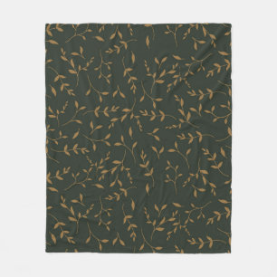 Moody Gold Leaf Forest Green Pattern Fleece Blanket