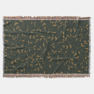 Moody Gold Leaf Forest Green Pattern Throw Blanket
