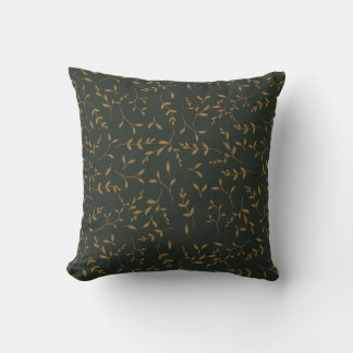 Moody Gold Leaf Forest Green Pattern Throw Pillow
