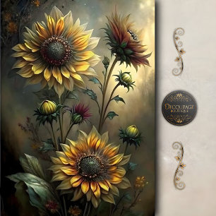 Moody Golden Sunflower Decoupage Tissue Paper