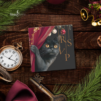 Moody Gothic Black Cat Christmas QR RSVP Card