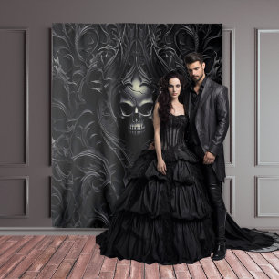 Moody Gothic Black Filigree & Skull XLarge Tapestry