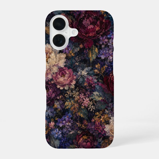 Moody gothic botanical Impressionist Floral  iPhone 16 Case (Back)