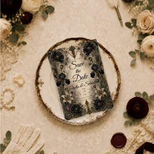 Moody Gothic Botanical Wedding Save The Date