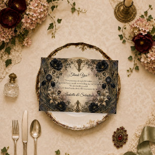 Moody Gothic Botanical Wedding Thank You Card