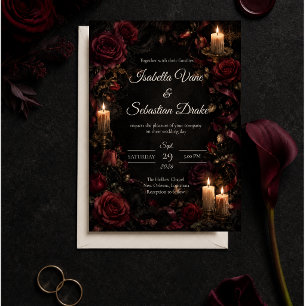 Moody Gothic Candlelit Rose Wedding Invitation