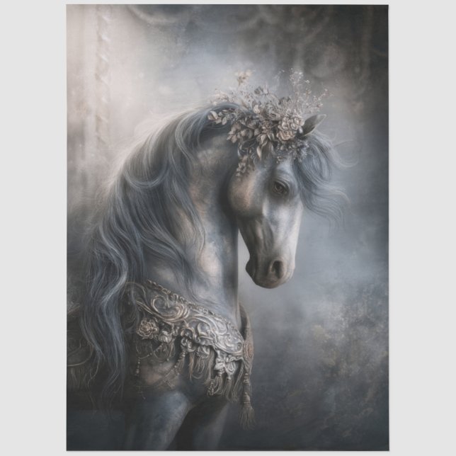 Moody Gothic Carousel Horse for Decoupage Tissue Paper (Front)