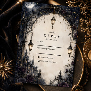Moody Gothic Celestial Wedding RSVP Card