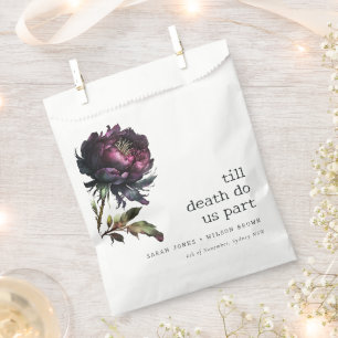 Moody Gothic Dark Purple Black Peony Wedding Favour Bag
